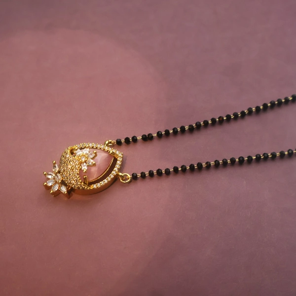 Elegant Rose Mangalsutra with Pink Stone and CZ Floral Design