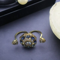 Royal Blue Stone Adjustable Dual Ring with Central Crystal