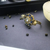 Royal Blue Stone Adjustable Dual Ring with Central Crystal