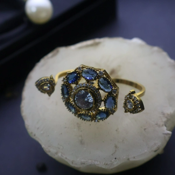 Royal Blue Stone Adjustable Dual Ring with Central Crystal