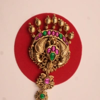 Antique Peacock Maang Tikka with Ruby & Emerald Stones