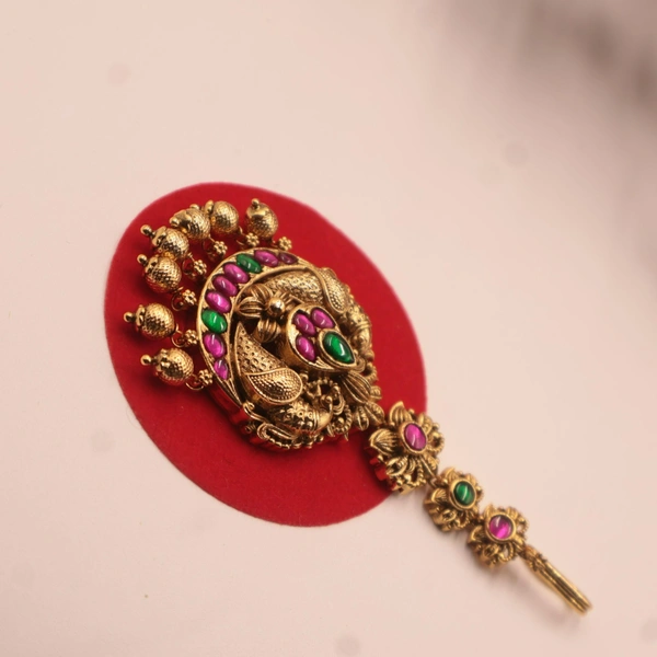 Antique Peacock Maang Tikka with Ruby & Emerald Stones