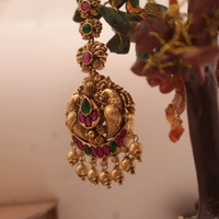 Antique Peacock Maang Tikka with Ruby & Emerald Stones
