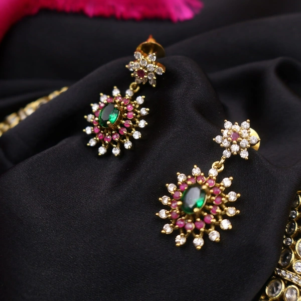 Ruby-Embraced Emerald Kundan Necklace Set