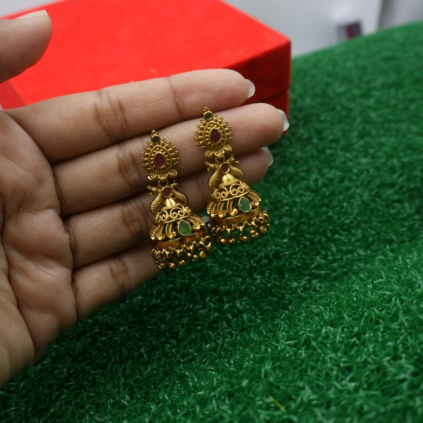Traditional Jhumka Earrings with Temple Motif