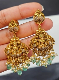 nakshi white stones emerald green beed  neck set