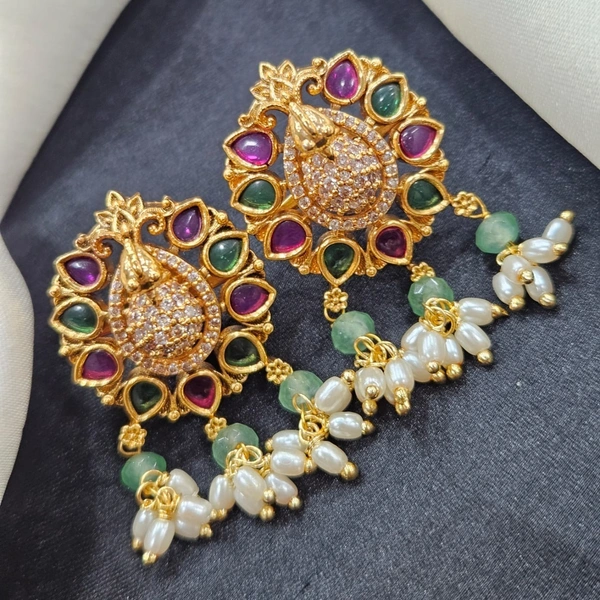 nakshi stud earrings with green beeds