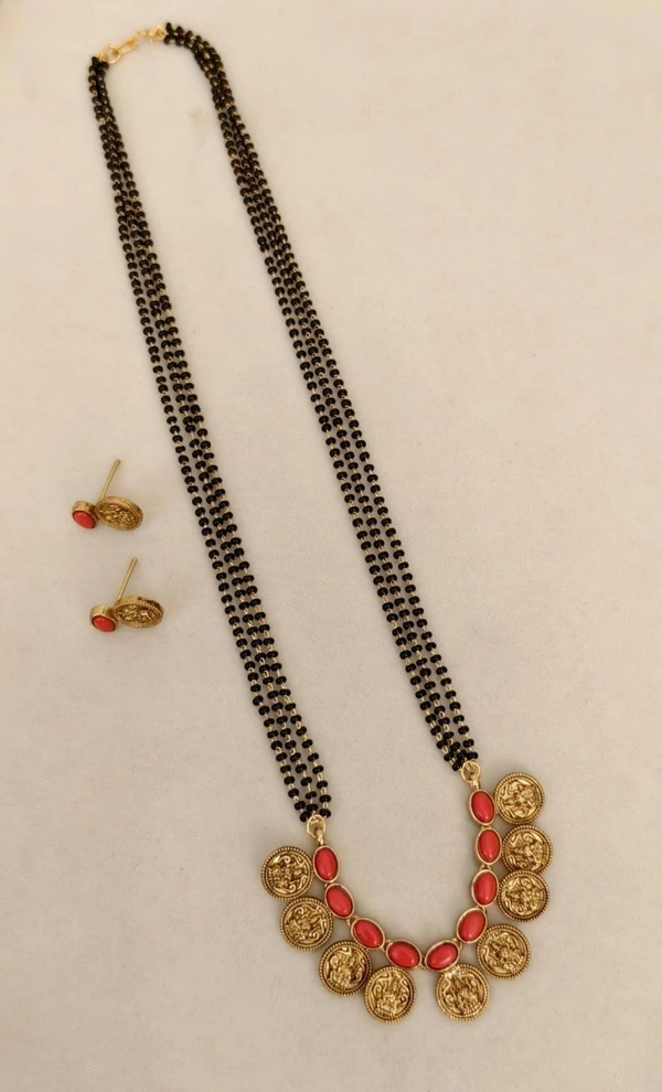 coral with lakshmi devi black beed long