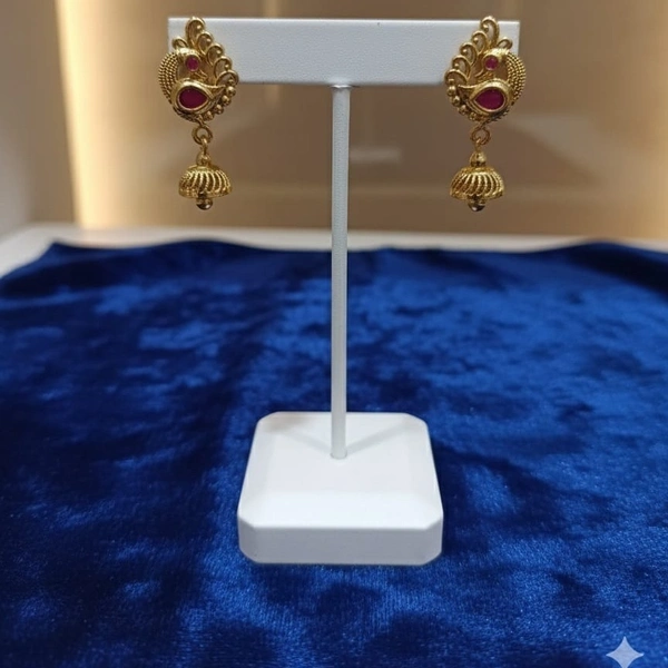 gold pink peacock earrings