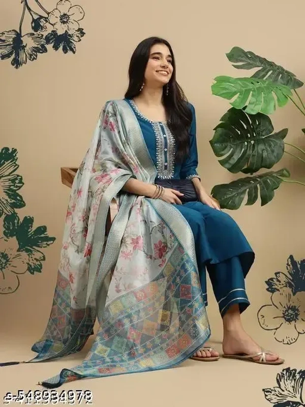 New Cotton Heavy Work Design Kurta Set With Dupatta