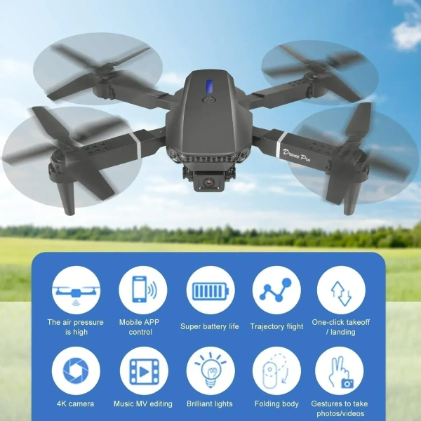 RECTITUDE Ultimate Aerial Adventure: E88 with 4K Camera and Advanced Features Drone - Black