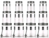 Thesikuway Plastic Pet Storage Jar and Container, 12 pcs With Spoons Air Tight | Kitchen Organiser Improved Mod - Silver