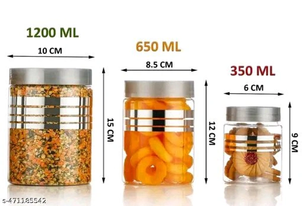 Thesikuway Plastic Pet Storage Jar and Container, 12 pcs With Spoons Air Tight | Kitchen Organiser Improved Mod - Silver