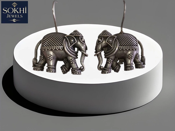 Sokhi Jewels Ethnic Silver Replica Elephant Hook Earrings - Traditional Indian Style Jewelry for Women