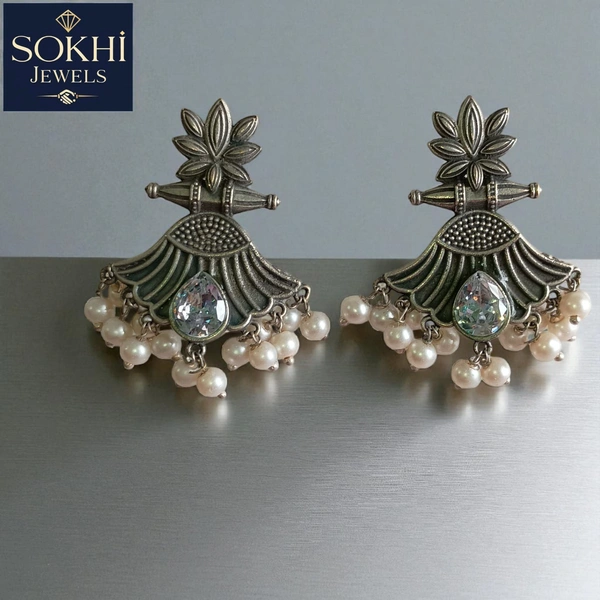 Sokhi Jewels Ethnic Silver Replica Floral Embellishments & Dual Chain – Elegant Saree Jhumar for Bridal & Festive Wear for Women & Girls