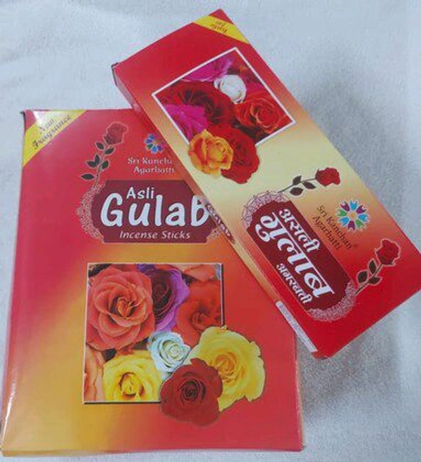 Sri Kanchan Agarbatti Asli Gulab Incense Sticks|| 100% Herbal - Natural Fragrance Agarbatti - for Daily Puja, Rituals|| Silver Rose Fragrance for Divine ambience, Long Lasting (24 Sticks - 30 Minute ⚡