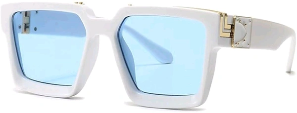 Badshah Square Unisex White Blue Men's Sunglasses (Large)-Pack of 1
