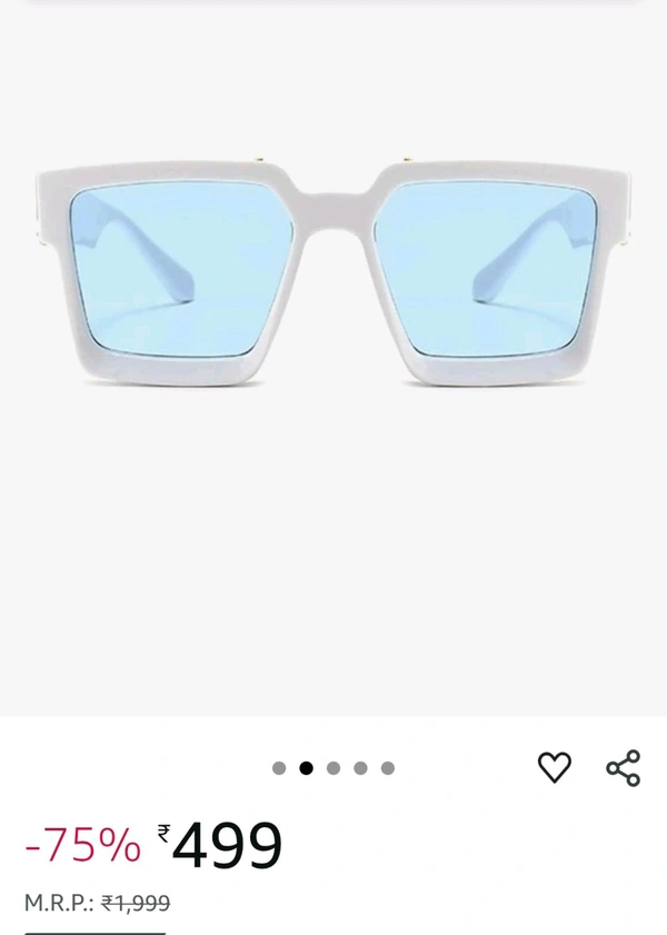 Badshah Square Unisex White Blue Men's Sunglasses (Large)-Pack of 1
