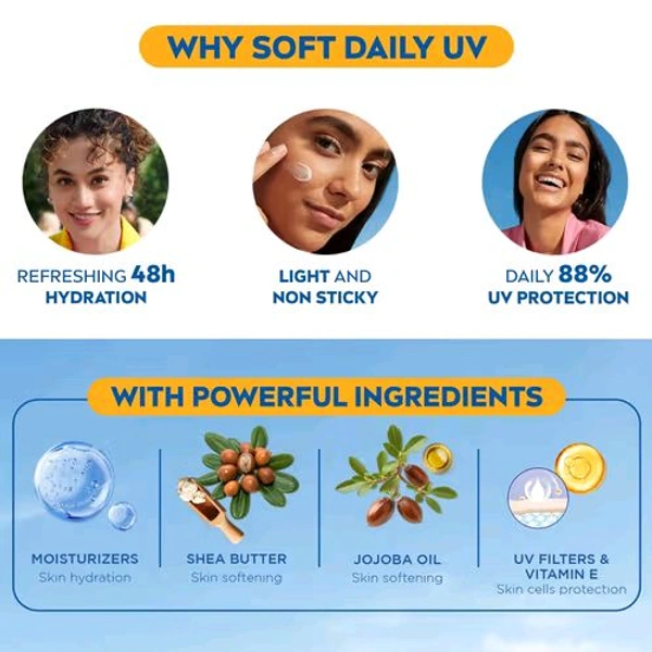 Nivea Soft Daily UV Light Moisturising Cream With SPF-15  - 50 ml, 🛵 10 Minutes