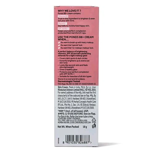 Pond's BB+ Cream Instant Spot Coverage + Light Make-up Glow Ivory - 18 g, 🛵 10 Minutes