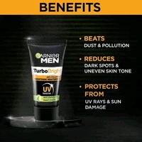 Garnier Men Turbo Bright Anti-Pollution Brightening Moisturiser - 40 g, 🛵 10 Minutes