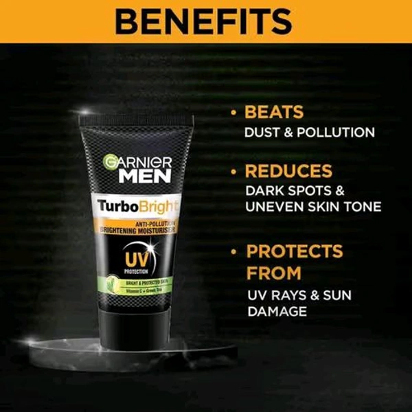 Garnier Men Turbo Bright Anti-Pollution Brightening Moisturiser - 40 g, 🛵 10 Minutes