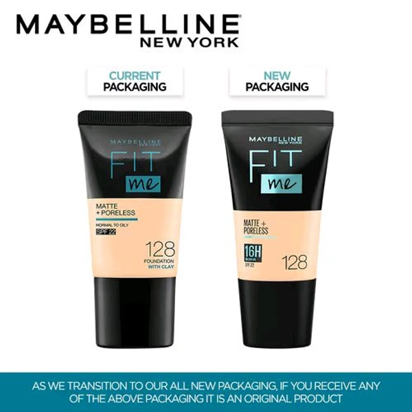 Maybelline New York Fit Me Matte+Poreless Liquid Foundation Tube 128 Warm Nude - 18 ml, 🛵 10 Minutes