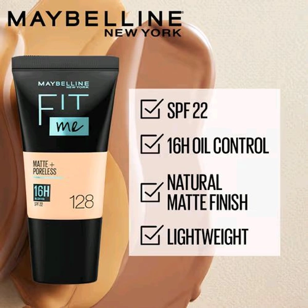 Maybelline New York Fit Me Matte+Poreless Liquid Foundation Tube 128 Warm Nude - 18 ml, 🛵 10 Minutes