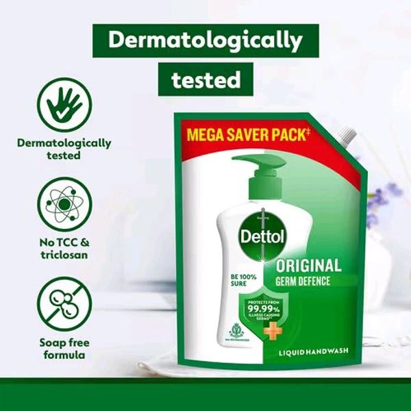 Dettol Original Hand Wash Refill | 99.99% Germ Protection - 1.35 L, 🛵 20 Minutes