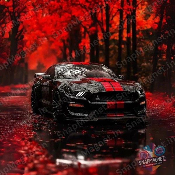 Mustang Red Background - Car Fridge Magnet - CFM-009