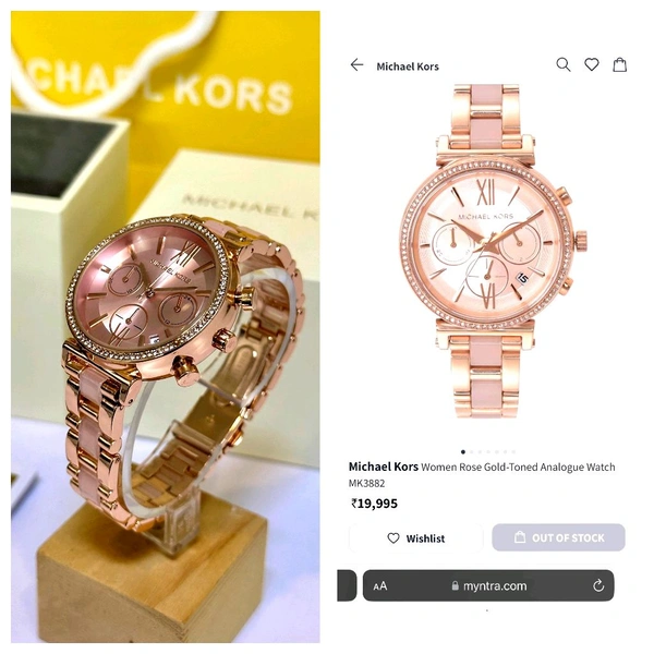 Michael Kors Women Rose-Gold Analogue Watch MK3882 (Free Basic Box)