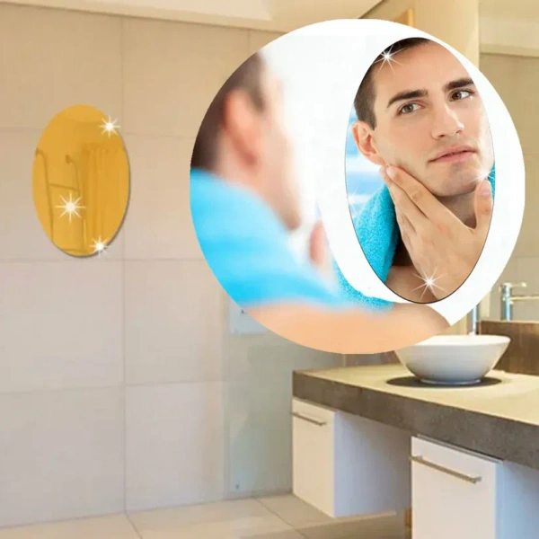 Adhesive Ovel Shape Bathroom Mirror Sticker (2 Pcs)
