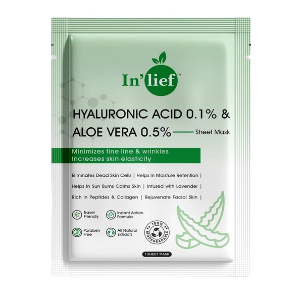 In’lief Hyaluronic Acid 0.1% & Aloe Vera 0.5% Hydrating & Rejuvenating Facial Sheet Mask (1pc)