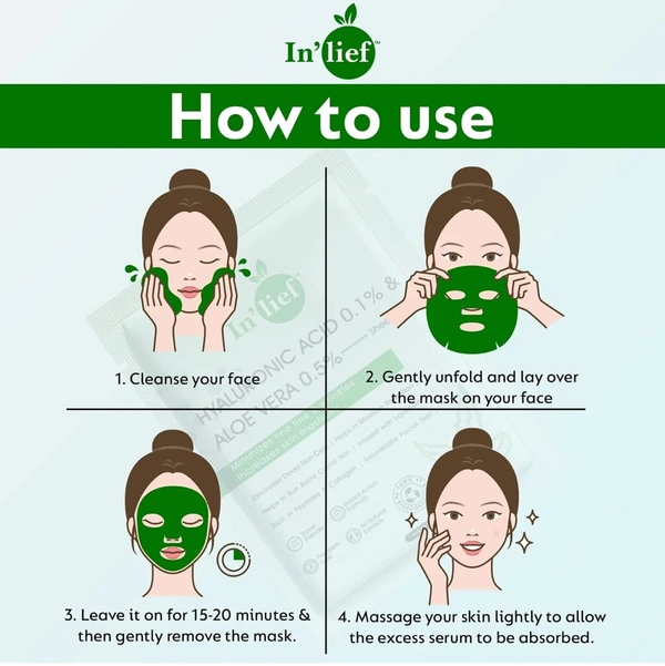 In’lief Hyaluronic Acid 0.1% & Aloe Vera 0.5% Hydrating & Rejuvenating Facial Sheet Mask (1pc)