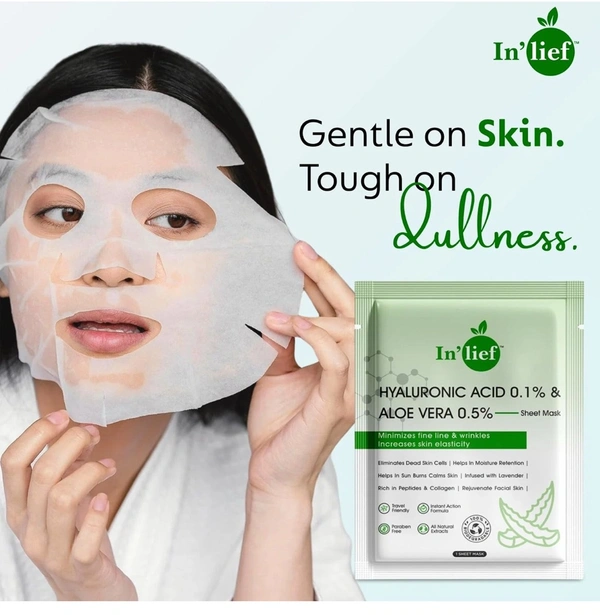 In’lief Hyaluronic Acid 0.1% & Aloe Vera 0.5% Hydrating & Rejuvenating Facial Sheet Mask (1pc)
