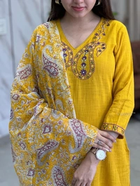 Modern Yellow Kurtha Set - L