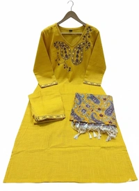 Modern Yellow Kurtha Set - L