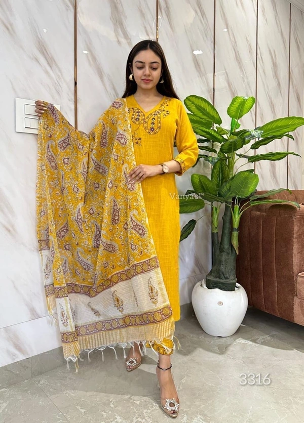 Modern Yellow Kurtha Set - XXL
