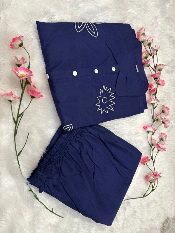 Blue kurti With embroidery work - M