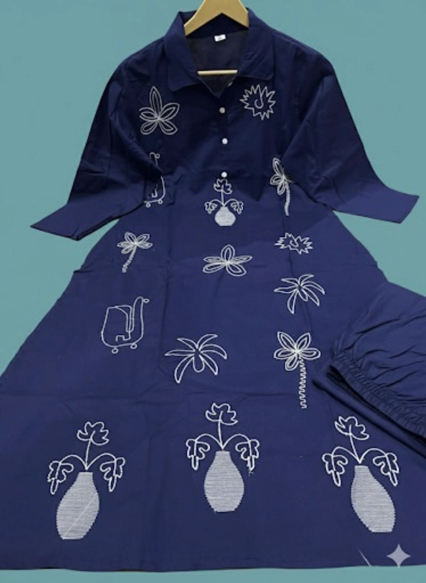 Blue kurti With embroidery work - M