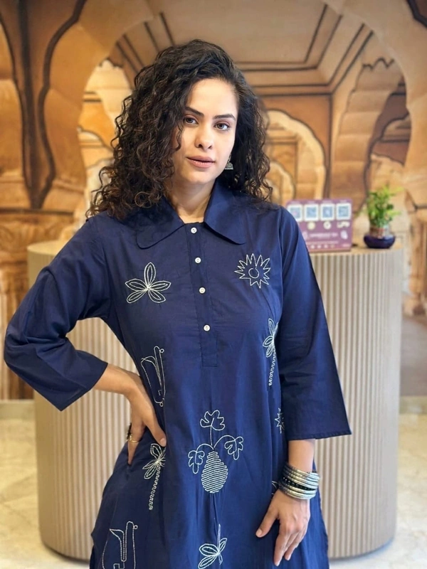Blue kurti With embroidery work - L