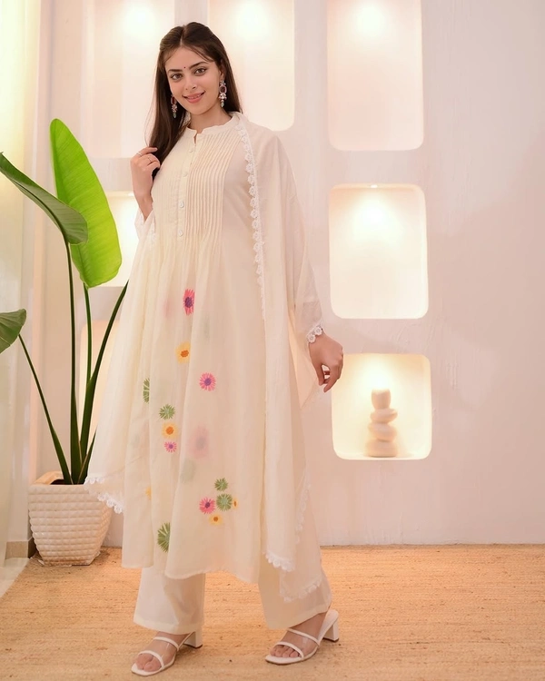 lvory pastel floral pure cotton suit - M