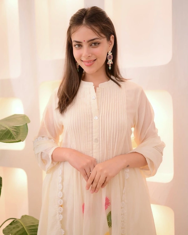 lvory pastel floral pure cotton suit - L