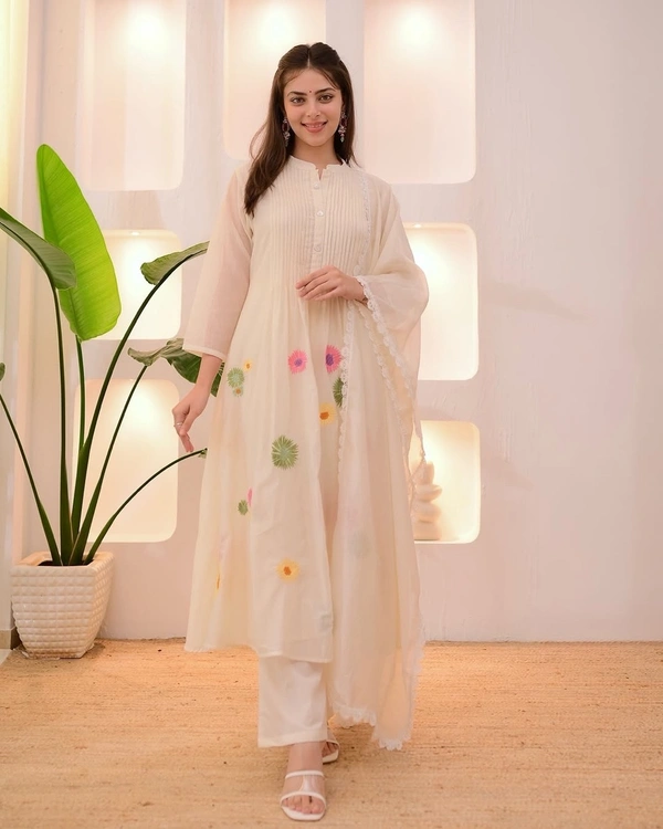 lvory pastel floral pure cotton suit - XXL