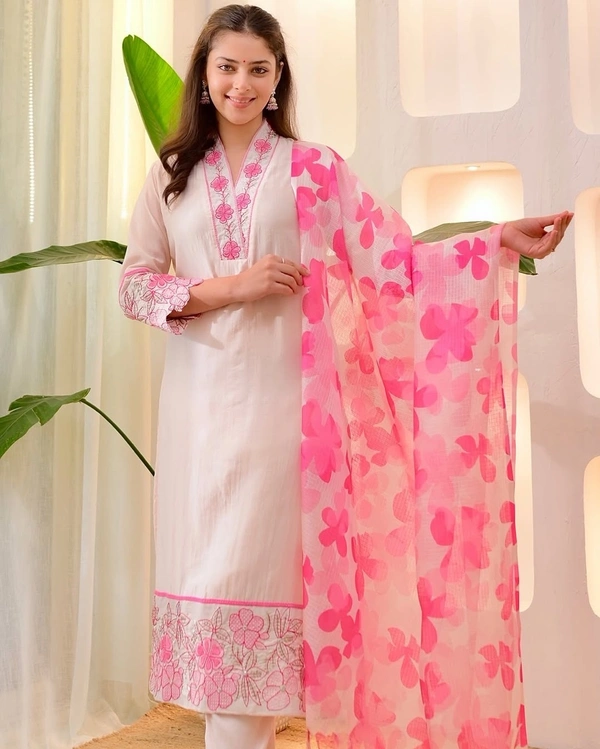Pastel shade blush pink mul chanderi suit - L