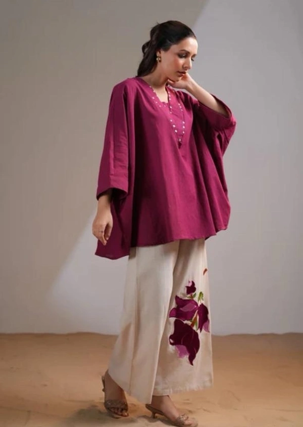 Maroon top with cream plazo