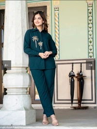 Beautiful Pure cotton flex Kurti full hand work kurti with cotton flex pant cord sets - M