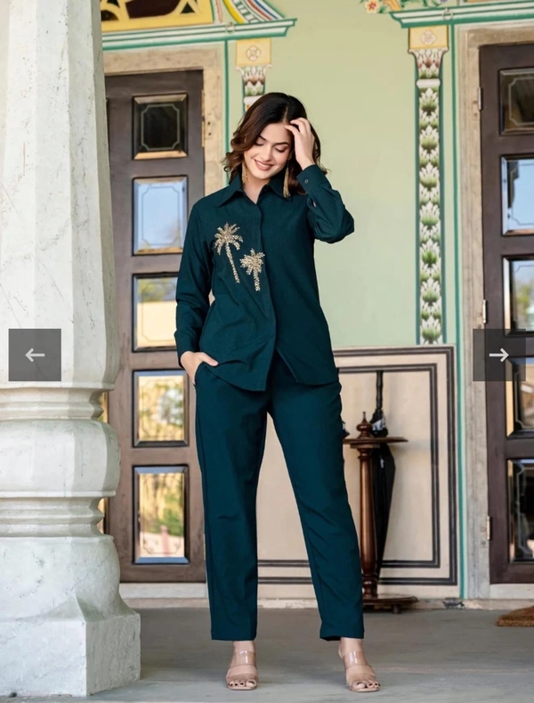 Beautiful Pure cotton flex Kurti full hand work kurti with cotton flex pant cord sets - L