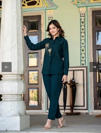 Beautiful Pure cotton flex Kurti full hand work kurti with cotton flex pant cord sets - L