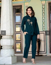 Beautiful Pure cotton flex Kurti full hand work kurti with cotton flex pant cord sets - L